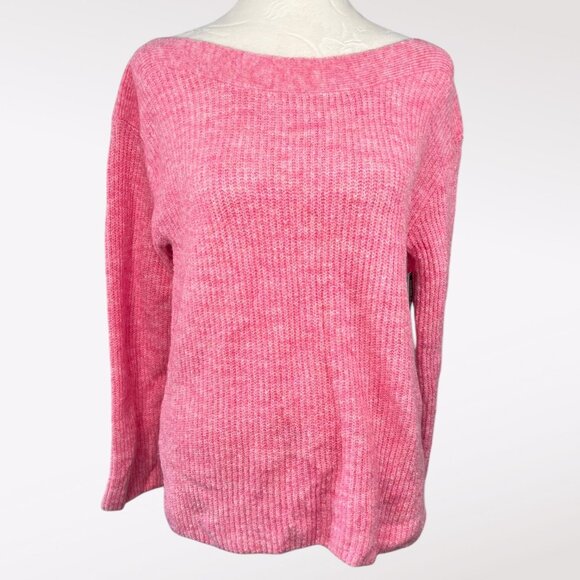 Leith Pink Ribbed Boatneck Sweater Fuzzy Soft Lightweight Knit XS - Picture 2 of 11